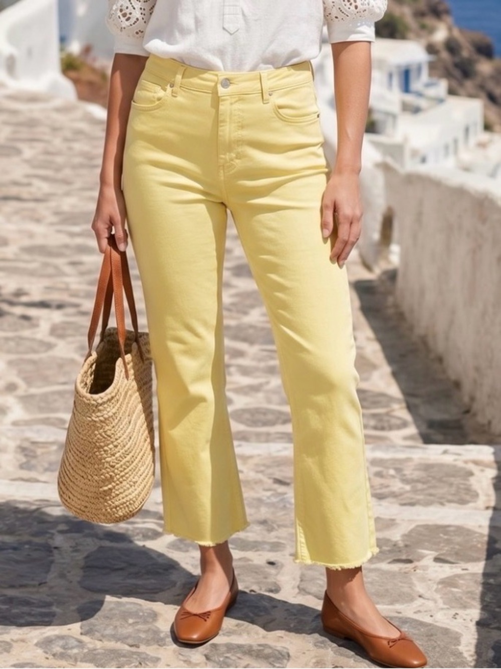 LOFT Yellow Cropped Frayed Hem Jeans 14 NWOT